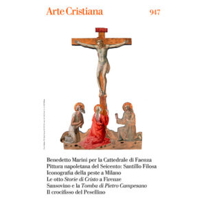 Anteprima copertina Arte Cristiana 947, soggetto: Pesellino, Cristo crocifisso adorato dai santi Girolamo, Maria Maddalena e Francesco, tempera e oro su tavola sagomata, 330 x 227 cm, Firenze, chiesa dei Santi Michele e Gaetano, Oratorio Antinori