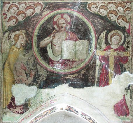 Stefano da Ferrara, Tilberto Dal Sale presentato a Cristo Giudice, Ferrara, casa Minerbi-Dal Sale, salone dei Vizi e Virtù, ante 1368