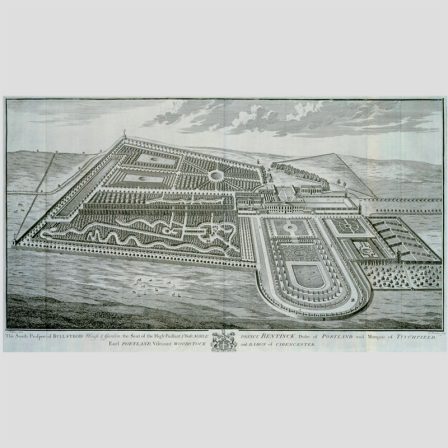 Thomas Bowles da un disegno di T. Willson, The South Prospect of Bulstrod, da: T. Badeslade & J. Rocque, Vitruvius Brittanicus, volume the fourth, London 1739, pl. 40/42, Royal Academy of Arts, 07/4403