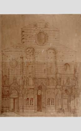 Da Bernardino Poccetti, Disegno dell’incompiuta facciata medievale di Santa Maria del Fiore, 1587. Firenze, Archivio dell’Opera di Santa Maria del Fiore