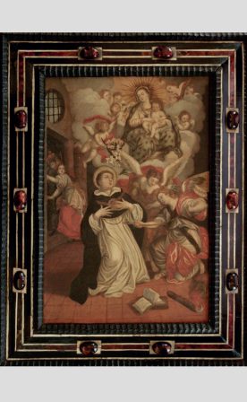 Benoît Thiboust da Giacinto Calandrucci, San Tommaso d’Aquino riceve il cingolo della castità dagli angeli, stampa dipinta, Bogotá, Museo de Arte Colonial