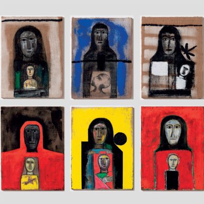 Mimmo Paladino, Madonna Nera 1-2-3-4-5-6, 2023 Tecnica mista su tela di juta 80 x 60 cm Courtesy: Galleria Mazzoli, Modena & l’Artista Fotografie: Rolando Paolo Guerzoni, Modena